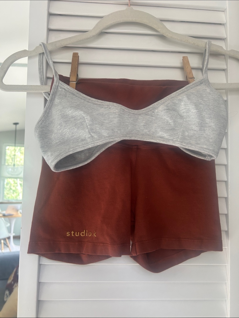 Studio Rust Shorts with Light Gray Bralette - Cozy Lounge Set